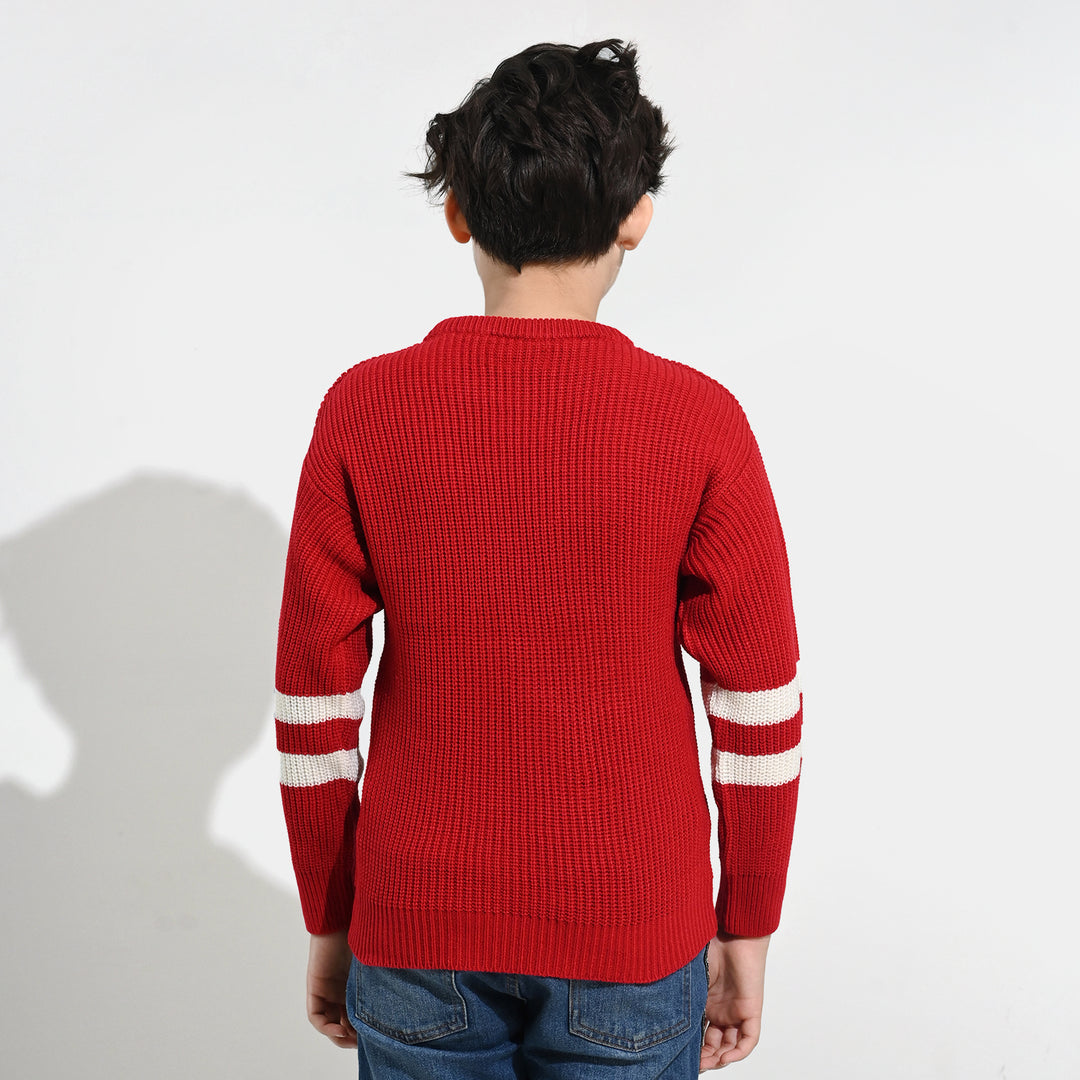 Boys Acrylic Sweater-Varsity - RED