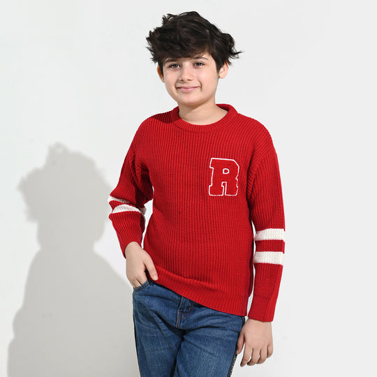 Boys Acrylic Sweater-Varsity - RED