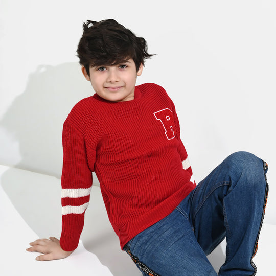 Boys Acrylic Sweater-Varsity - RED