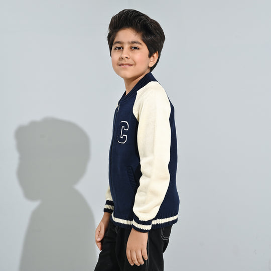 Boys Acrylic Sweater-Navy White