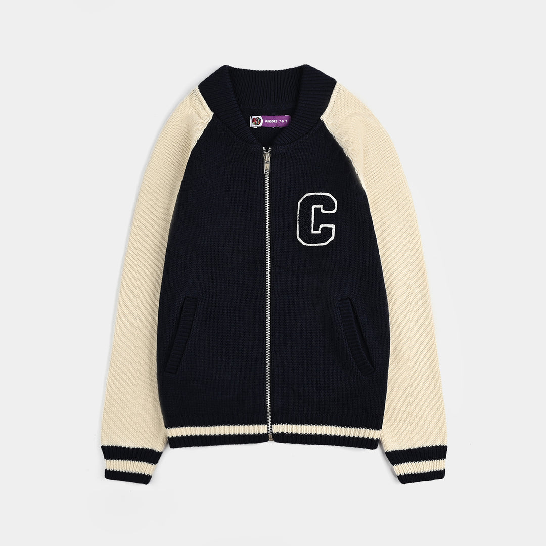 Boys Acrylic Sweater-Navy White