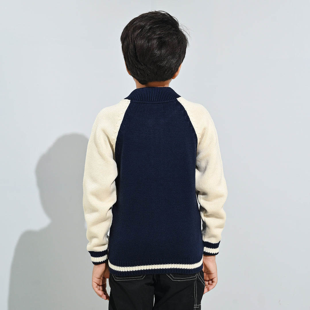Boys Acrylic Sweater-Navy White