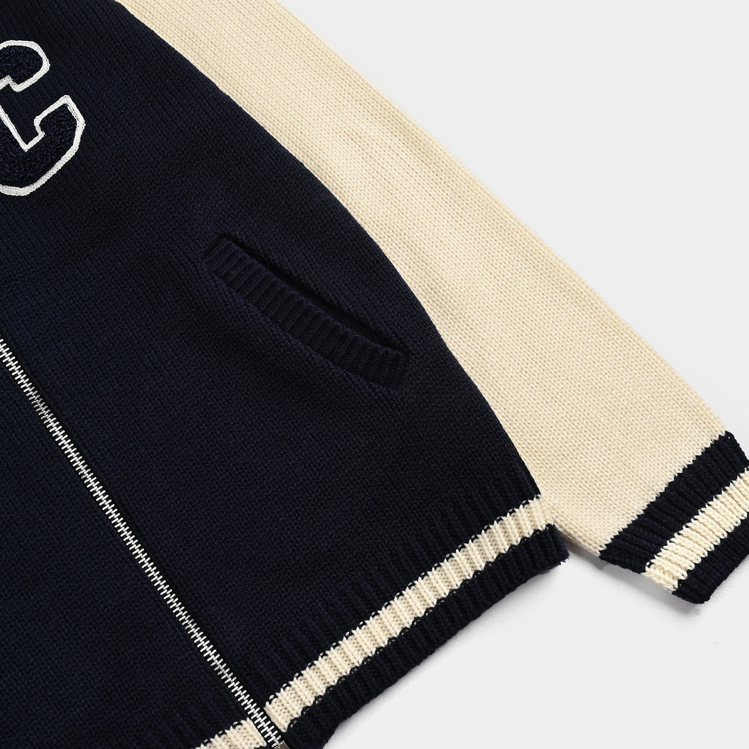 Boys Acrylic Sweater-Navy White