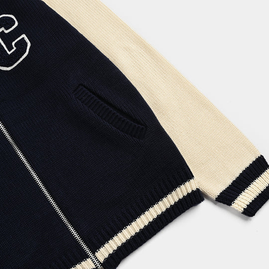 Boys Acrylic Sweater-Navy White