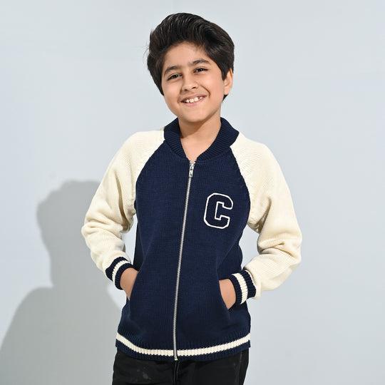 Boys Acrylic Sweater-Navy White