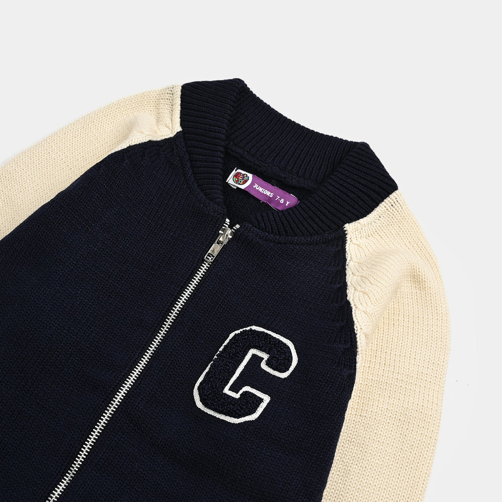Boys Acrylic Sweater-Navy White
