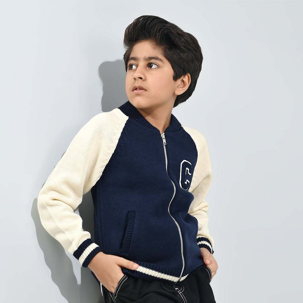 Boys Acrylic Sweater-Navy White