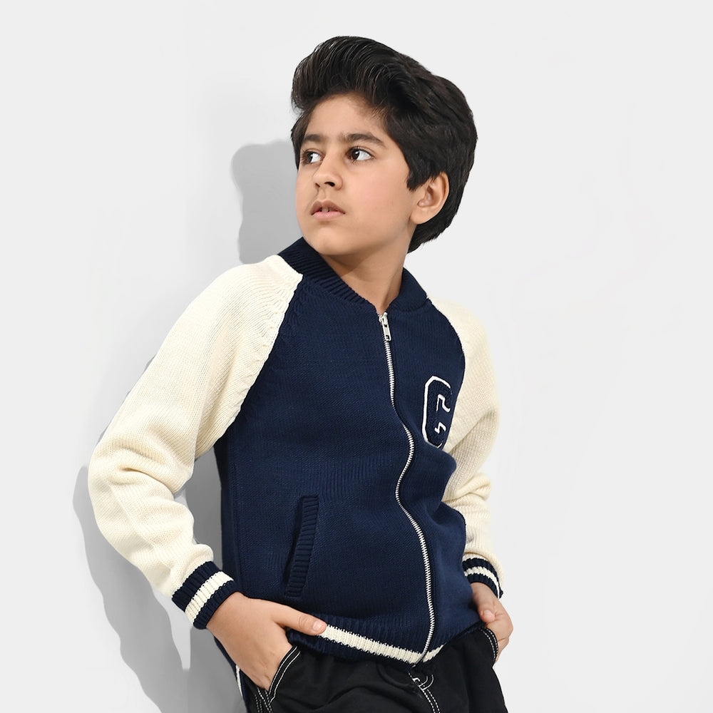 Boys Acrylic Sweater-Navy White
