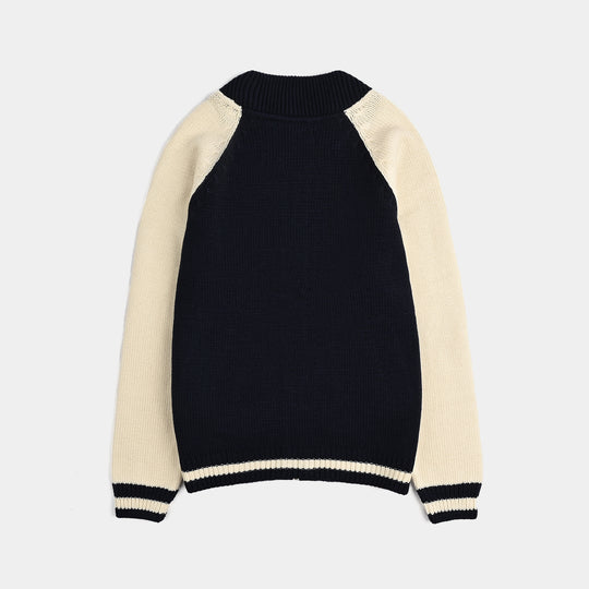 Boys Acrylic Sweater-Navy White
