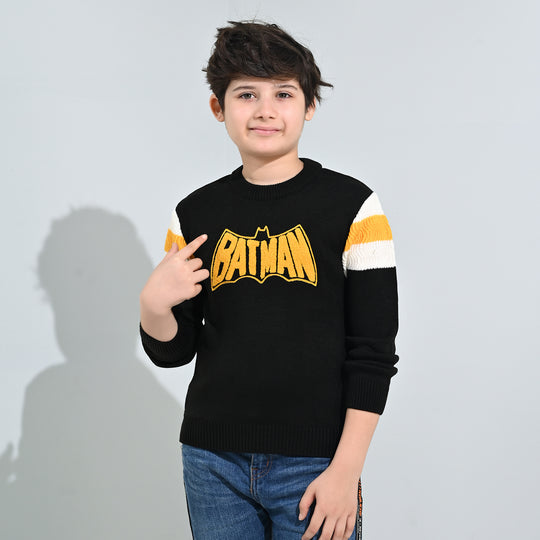 Boys Acrylic Sweater-Batman-Blk.Yellow