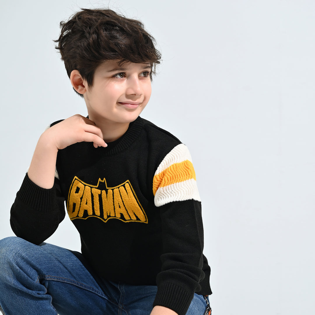 Boys Acrylic Sweater-Batman-Blk.Yellow