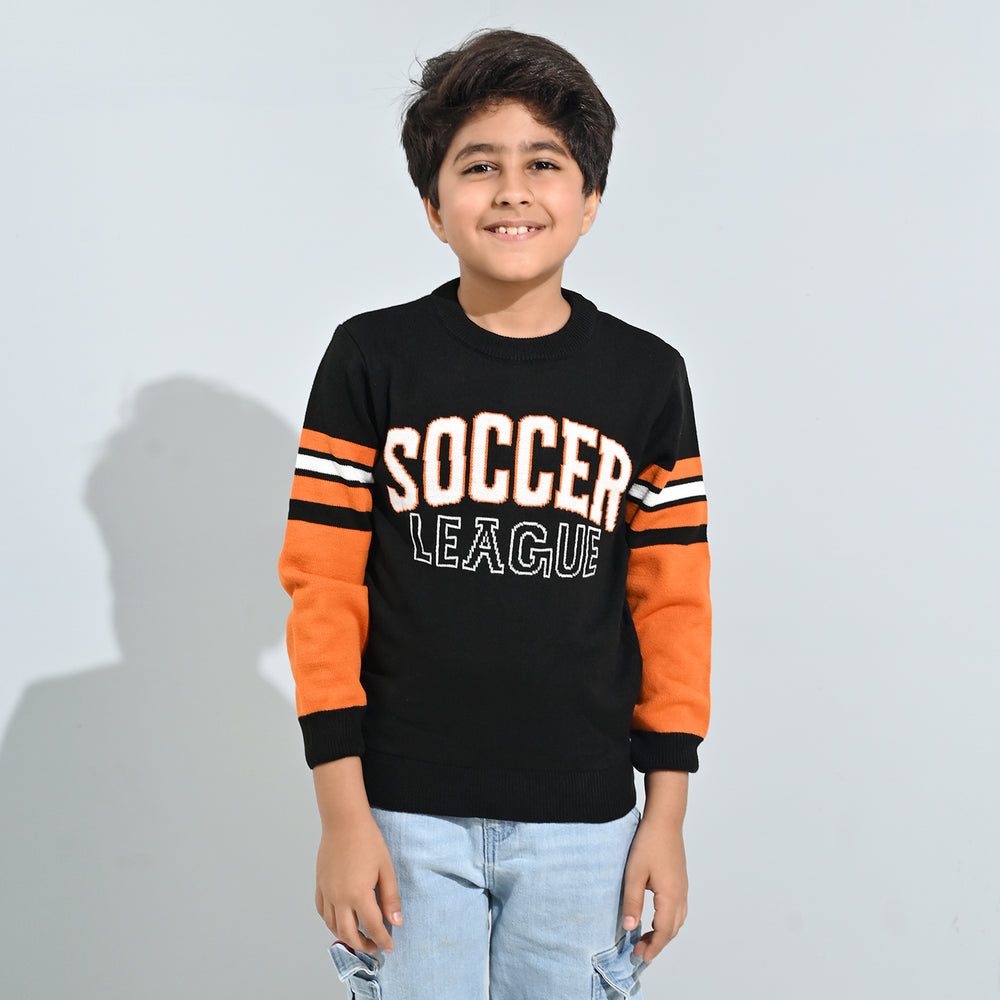 Boys Acrylic Sweater-Soccer-Blk.Orange