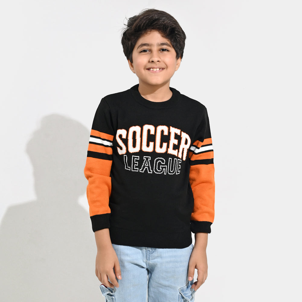 Boys Acrylic Sweater-Soccer-Blk.Orange
