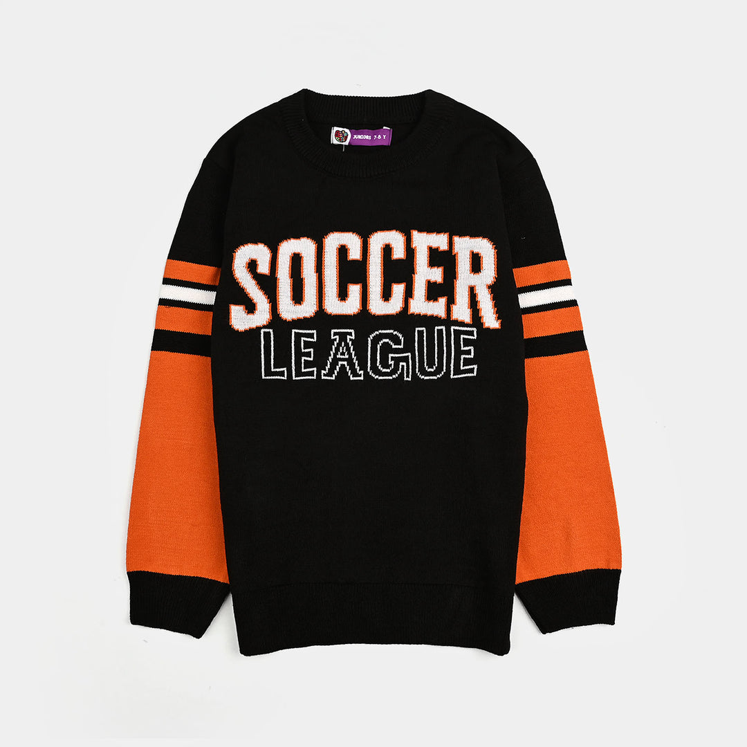 Boys Acrylic Sweater-Soccer-Blk.Orange