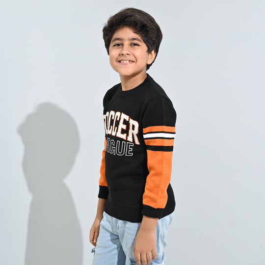 Boys Acrylic Sweater-Soccer-Blk.Orange