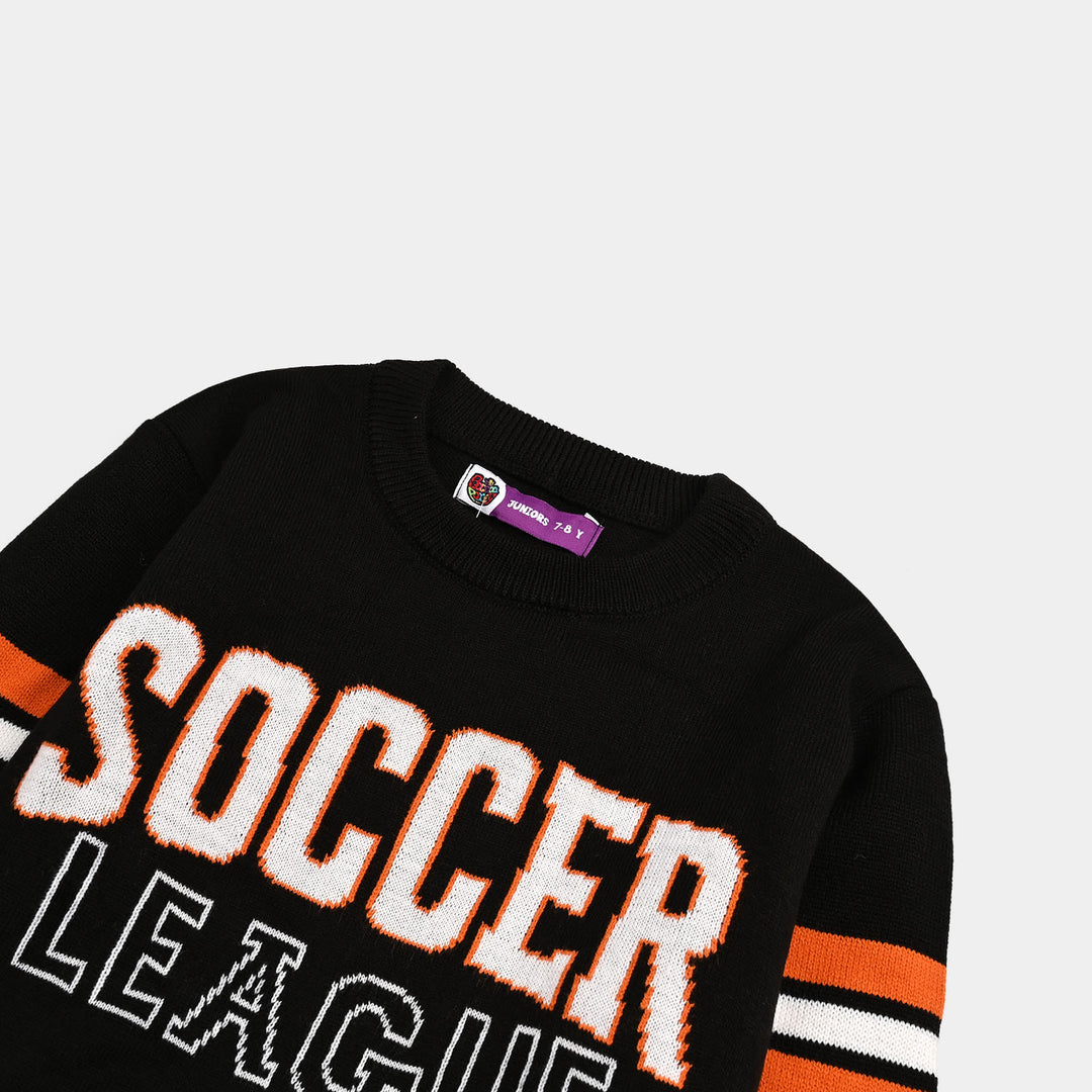 Boys Acrylic Sweater-Soccer-Blk.Orange