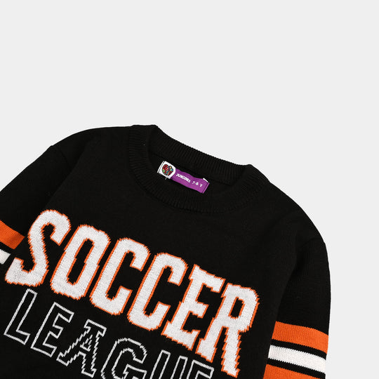 Boys Acrylic Sweater-Soccer-Blk.Orange