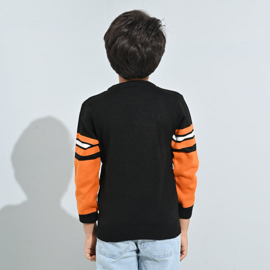 Boys Acrylic Sweater-Soccer-Blk.Orange