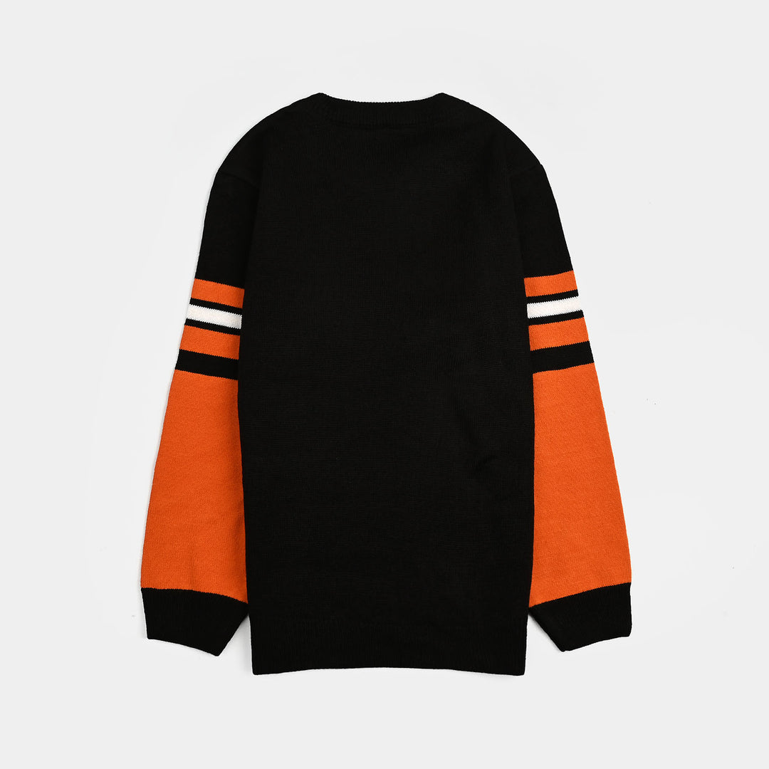 Boys Acrylic Sweater-Soccer-Blk.Orange
