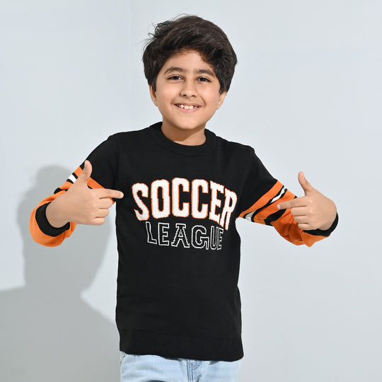 Boys Acrylic Sweater-Soccer-Blk.Orange