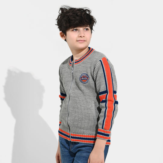 Boys Acrylic Sweater-Race - GREY