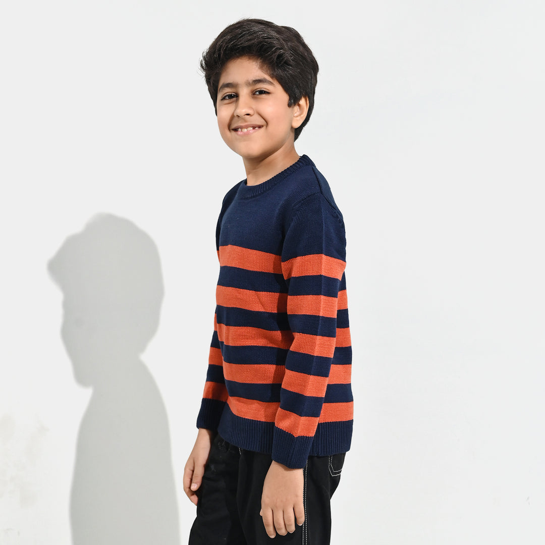 Boys Acrylic Sweater-Marmalade-Rust.Navy