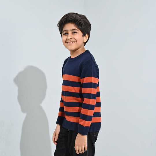 Boys Acrylic Sweater-Marmalade-Rust.Navy