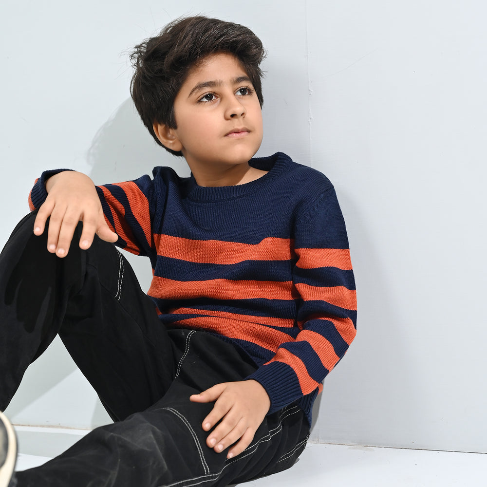 Boys Acrylic Sweater-Marmalade-Rust.Navy