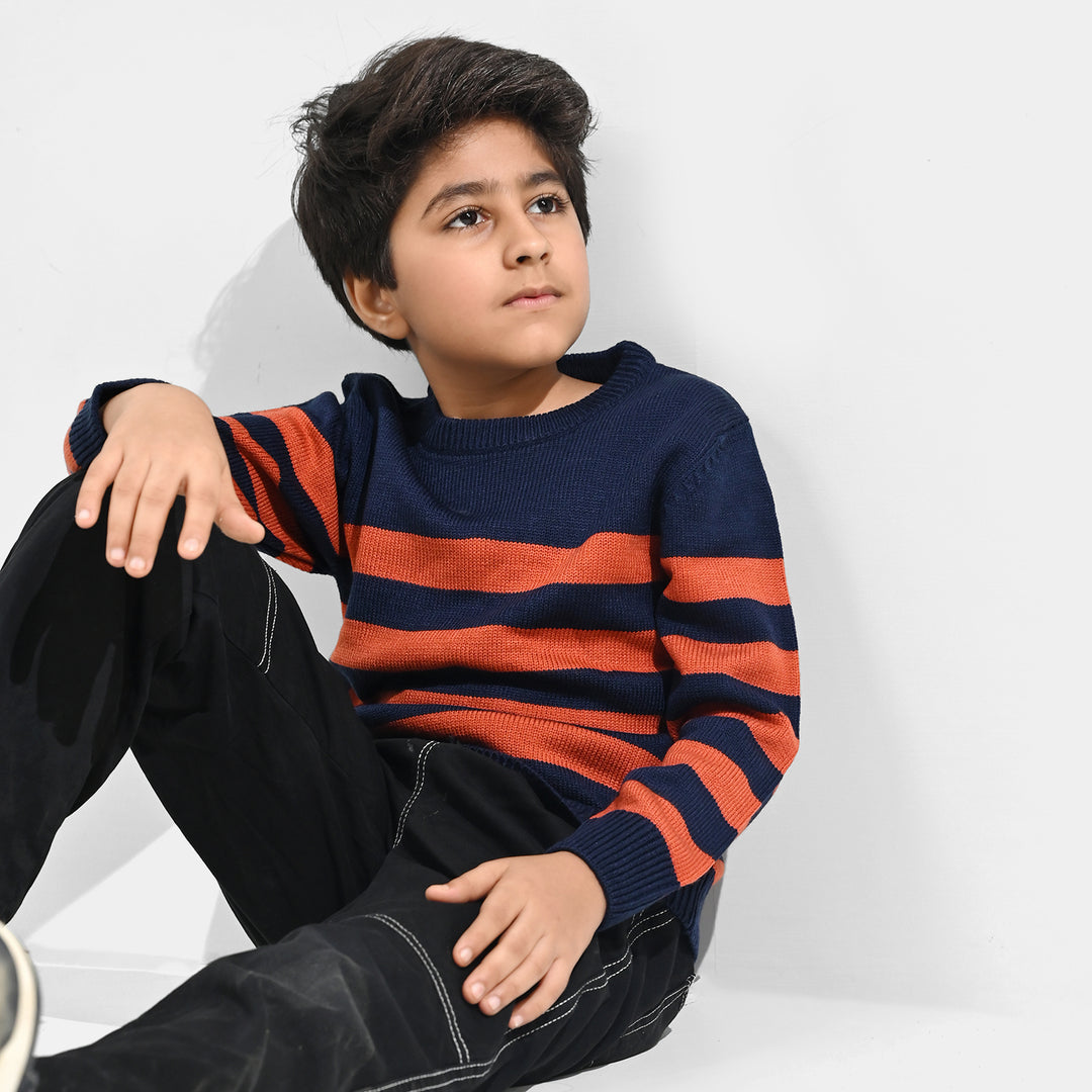 Boys Acrylic Sweater-Marmalade-Rust.Navy