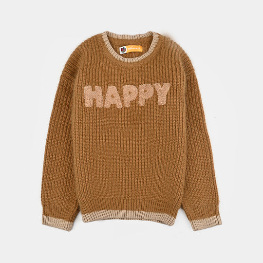 Boys Acrylic-Crystal Feather Sweater-Happy-Lt.Brown