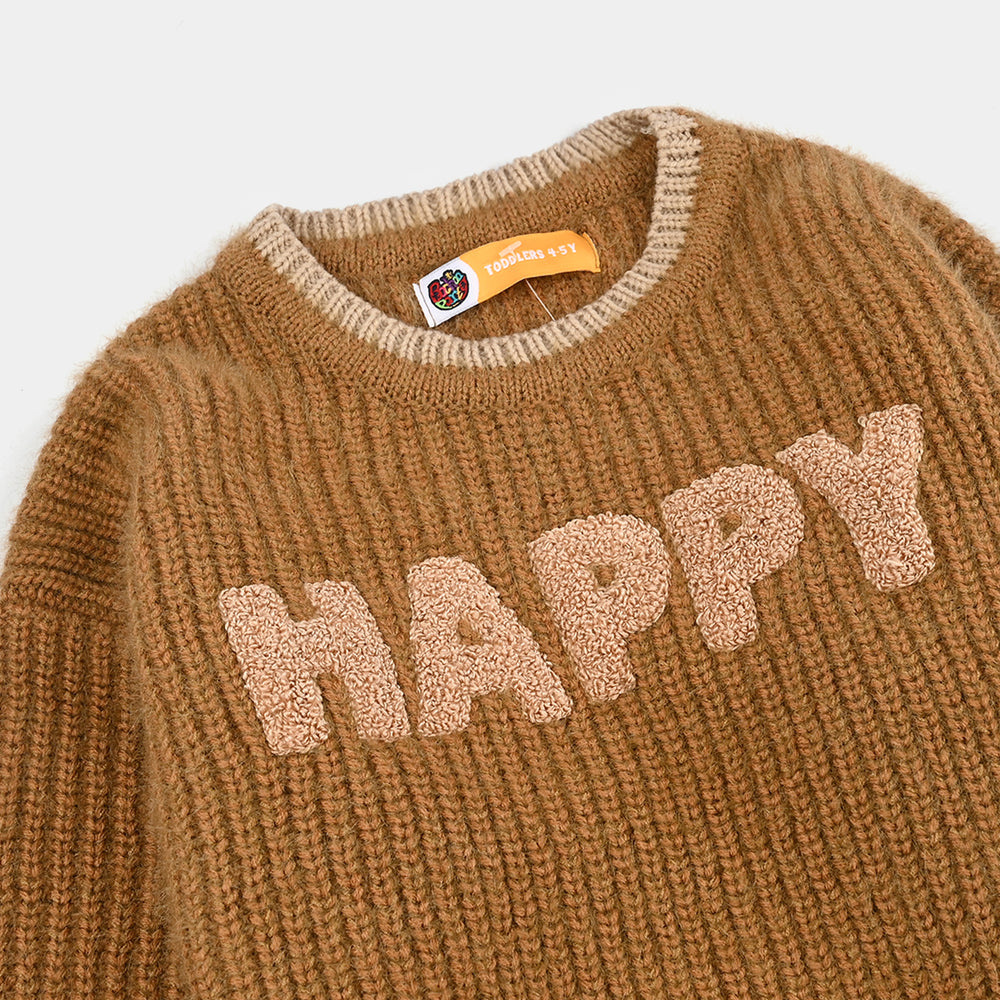 Boys Acrylic-Crystal Feather Sweater-Happy-Lt.Brown