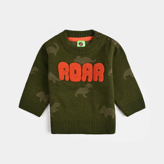 Infant Boys Acrylic Sweater-Roar - Green