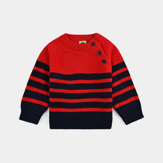 Infant Boys Acrylic Sweater-Navy & Red Stripe - NAVY