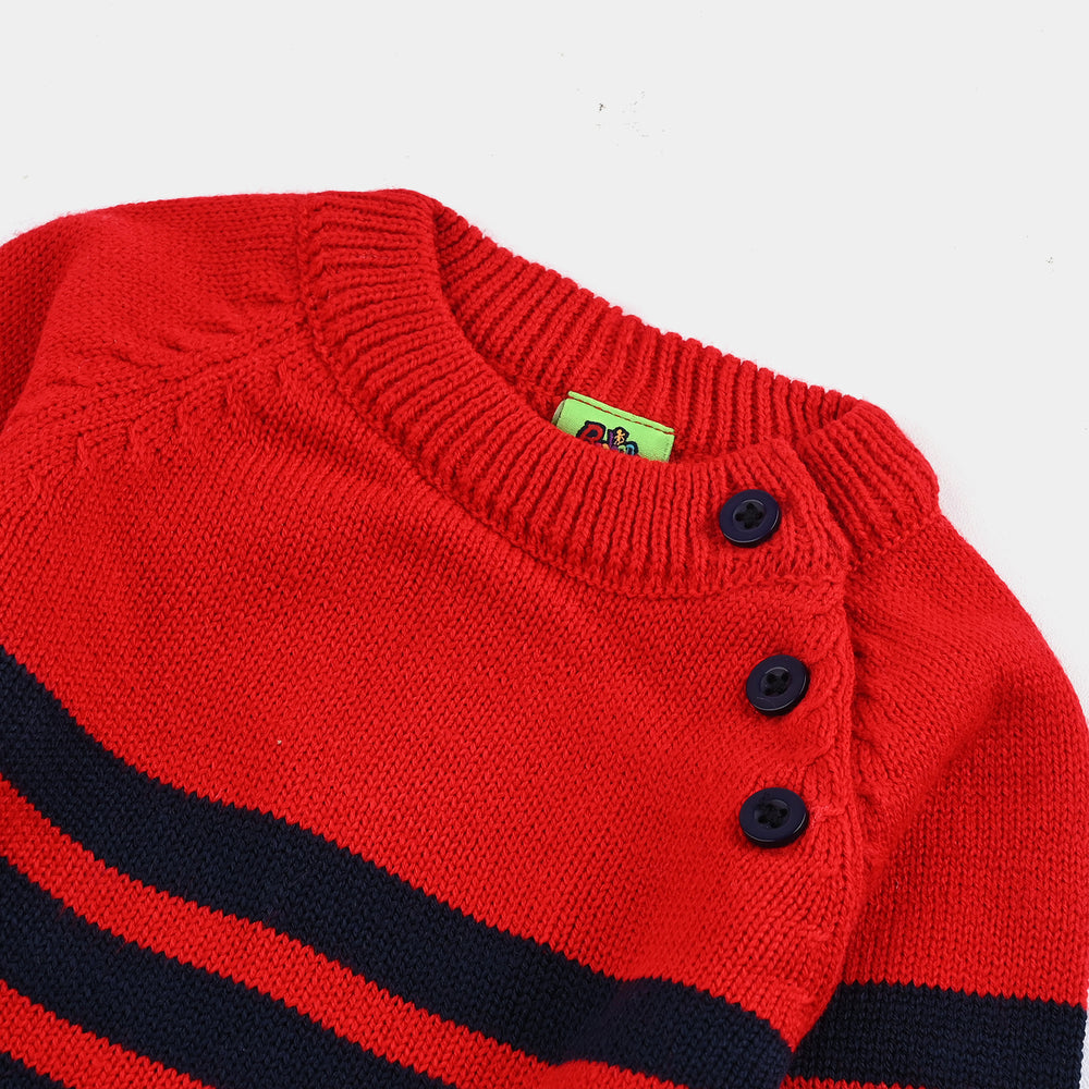 Infant Boys Acrylic Sweater-Navy & Red Stripe - NAVY