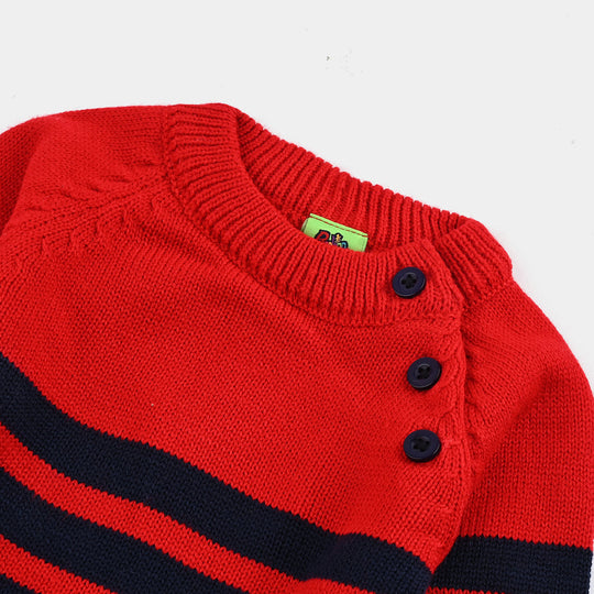Infant Boys Acrylic Sweater-Navy & Red Stripe