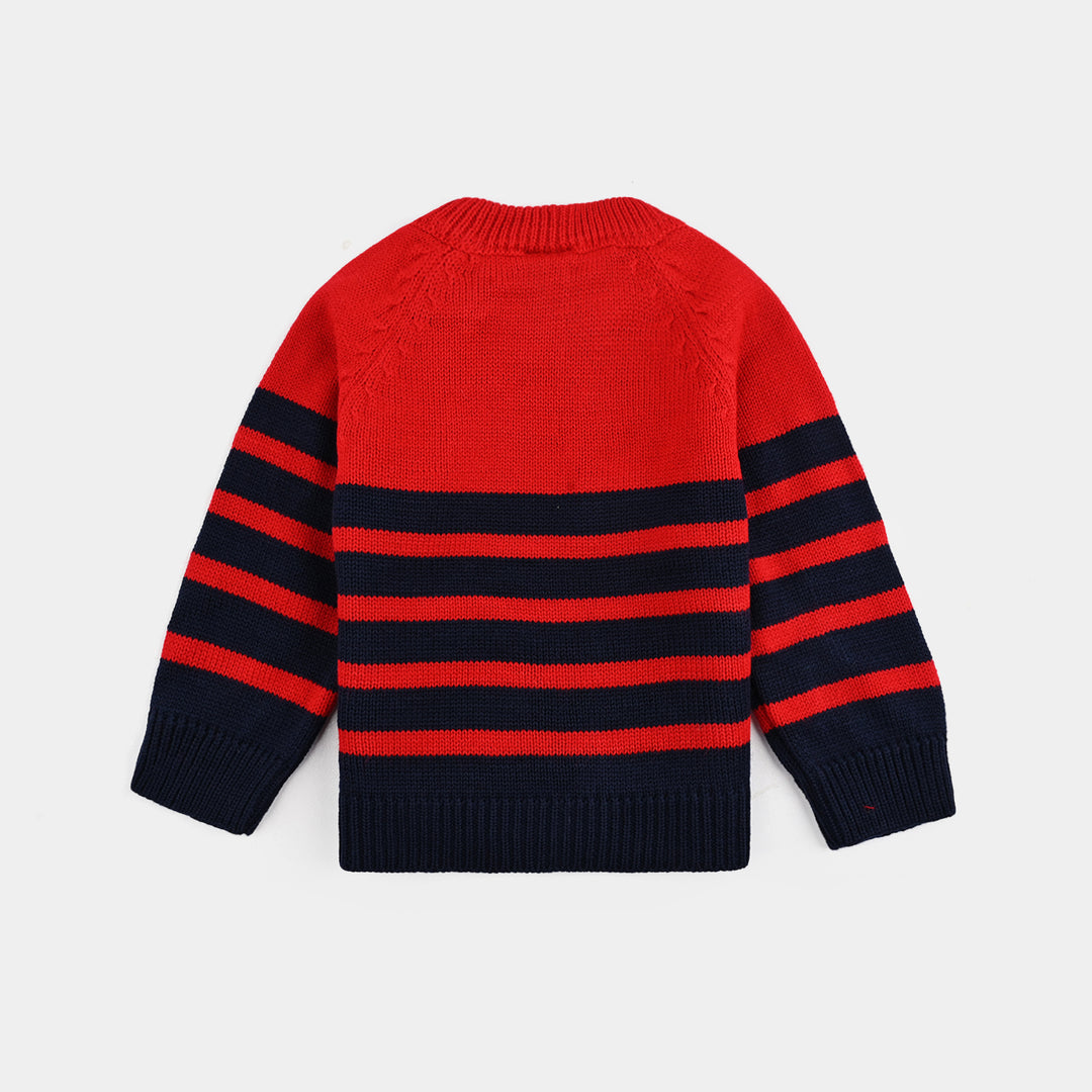 Infant Boys Acrylic Sweater-Navy & Red Stripe - NAVY