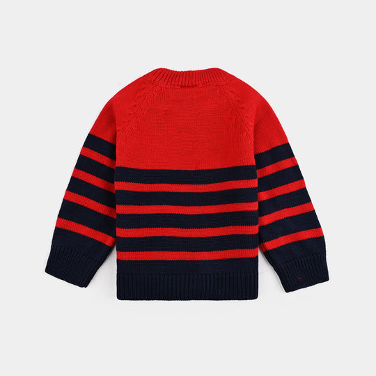 Infant Boys Acrylic Sweater-Navy & Red Stripe - NAVY
