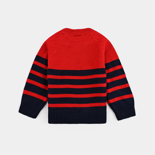 Infant Boys Acrylic Sweater-Navy & Red Stripe