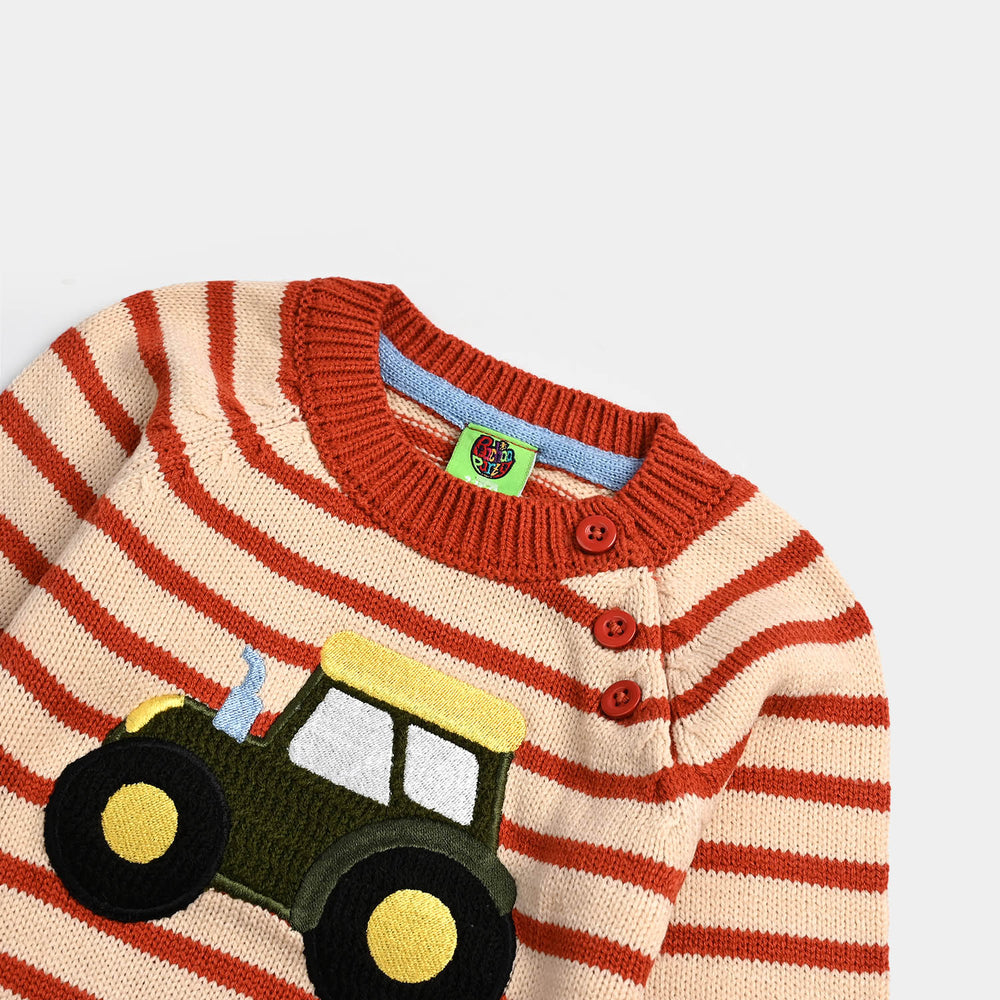 Infant Boys Acrylic Sweater-Tractor - Rust