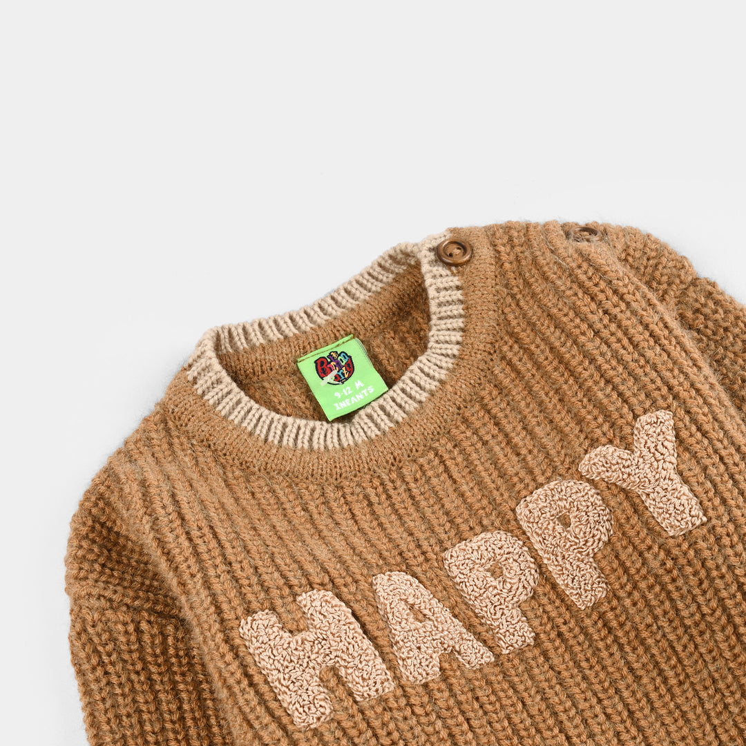 Infant Boys Acrylic Sweater-Happy-Lt.Brown