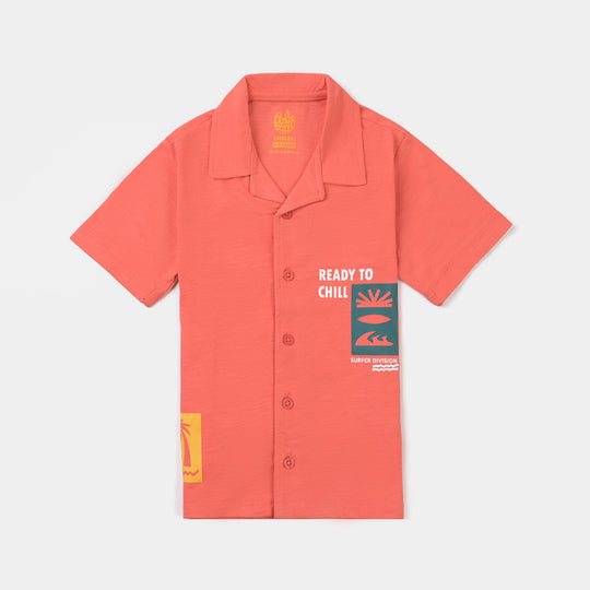 Boys Slub Jersey Shirt HS READY TO CHILL-Coral