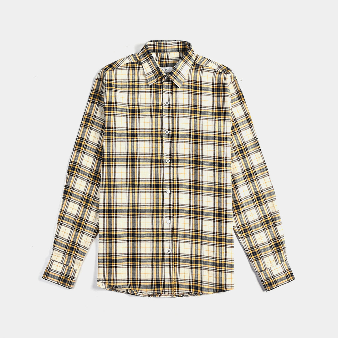 Teens Boys Yard Dyed F/S Casual Shirt-Yellow/Off White