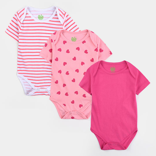 Infant Girls Cotton Jersey 3 Piece Set Hearts & Polka Dots-Pink