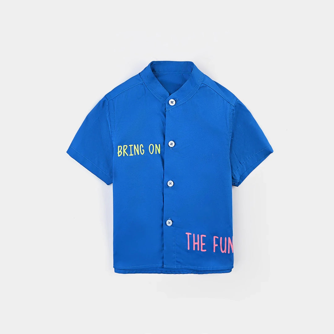 Infant Boys Cotton Poplin Basic Casual Shirt (Have Fun)-Blue