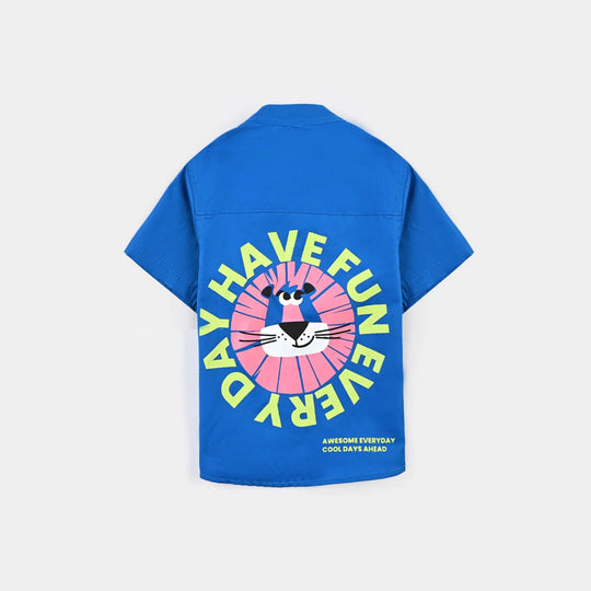 Infant Boys Cotton Poplin Basic Casual Shirt (Have Fun)-Blue