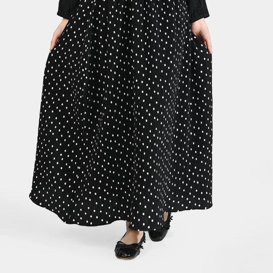 Girls Poly Cotton Long Skirt Black Dot-BLACK