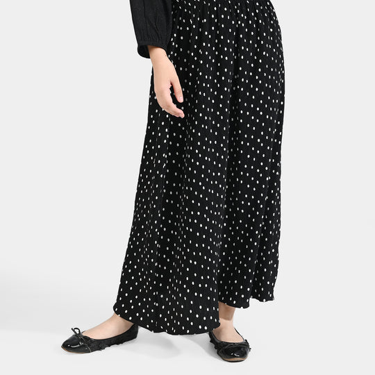 Girls Poly Cotton Long Skirt Black Dot-BLACK