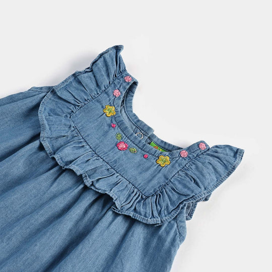 Infant Girls Denim Viscose Emb Top Butterfly Garden-Mid Blue