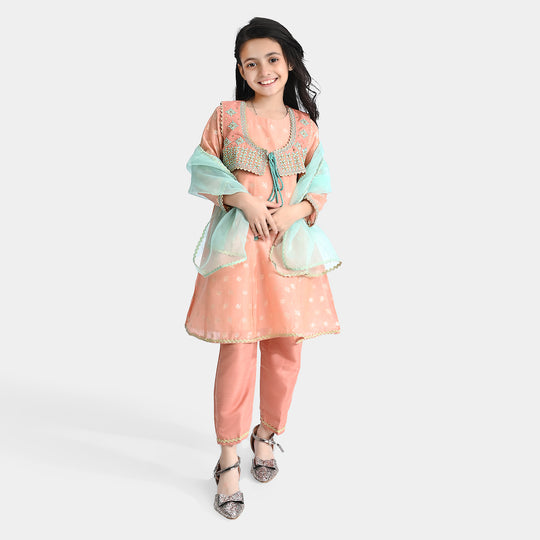 Girls Jacquard 4 Pcs Suit Meher Bano-Peach