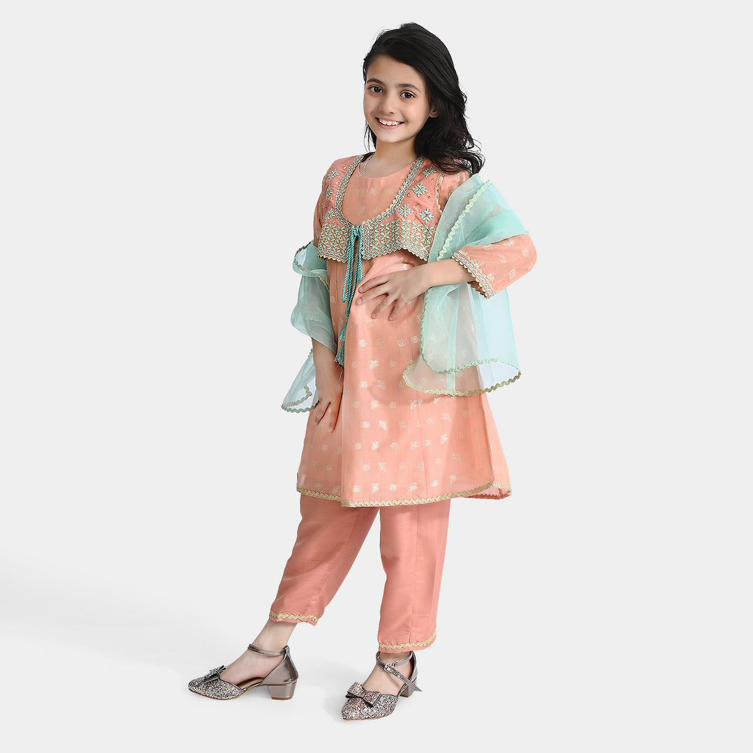 Girls Jacquard 4 Pcs Suit Meher Bano-Peach